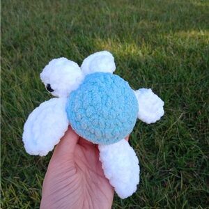 Handmade Plush Turtle Toy/Decor- Blue and White